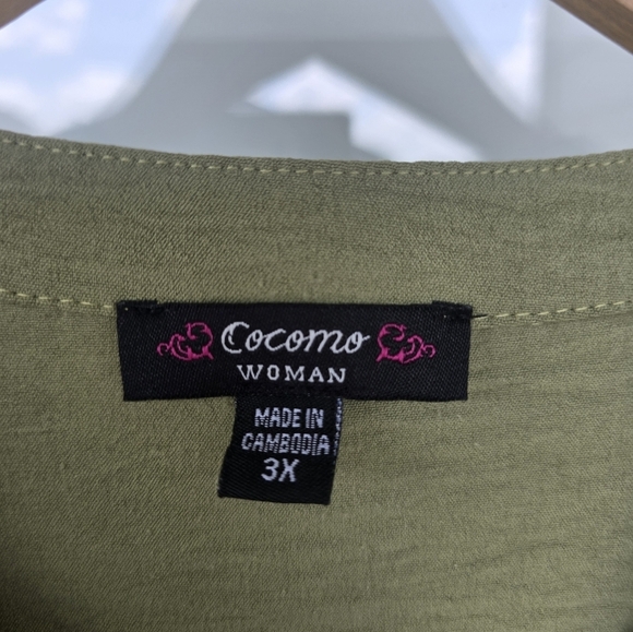 Cocomo Womens Tunic Shirt Blouse 3X Plus Green Roll Tab Sleeve - Picture 4 of 11